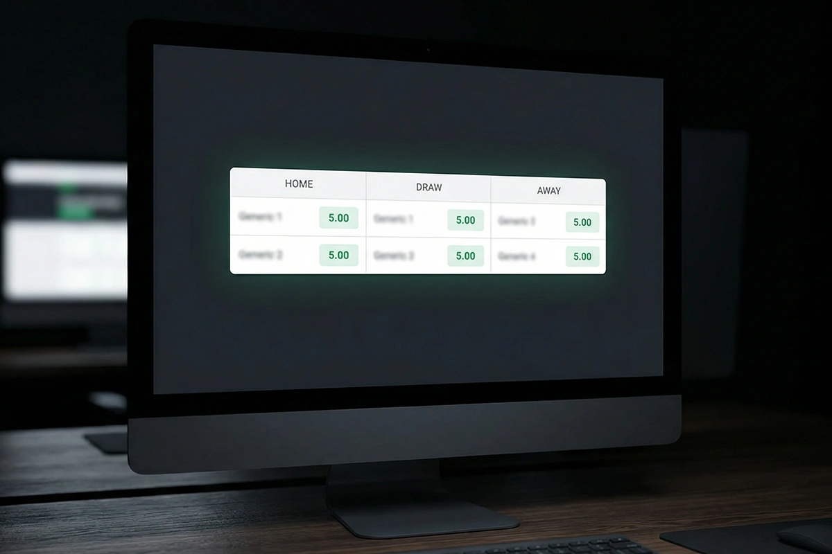 Wettquoten-Vergleich auf einem Bildschirm mit Bundesliga-Spielen