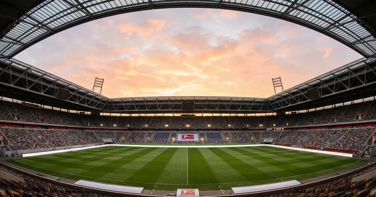 Bundesliga Saison Vorschau – Leeres Stadion vor Saisonbeginn im Morgenlicht