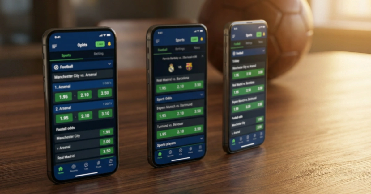 Bundesliga Wettanbieter Vergleich – Mehrere Smartphones mit Wett-Apps nebeneinander