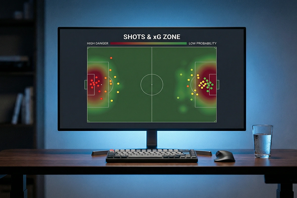 Expected-Goals-Grafik einer Bundesliga-Partie auf einem Monitor